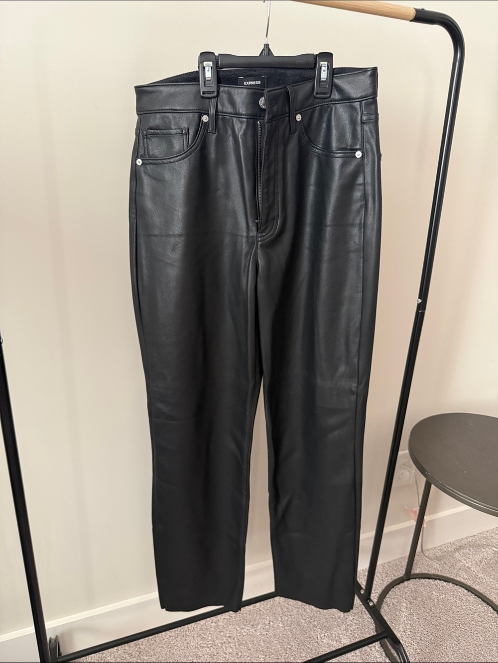 Express Black Faux Leather Straight Leg Jeans
